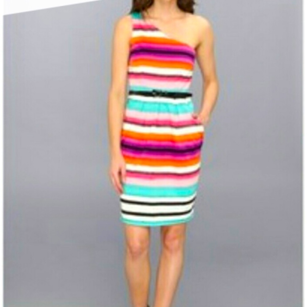 LONDON TIMES Striped One Shoulder DressSz …